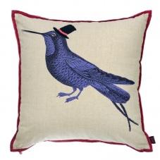 Blackbird embroidered linen cushion by Ginger